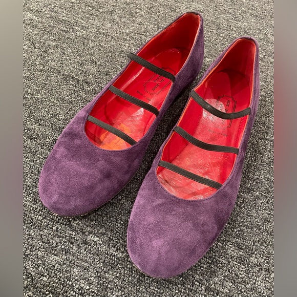 RUE DU JOUR Paris purple suede round toe ballet flats Size 37 - Picture 3 of 6